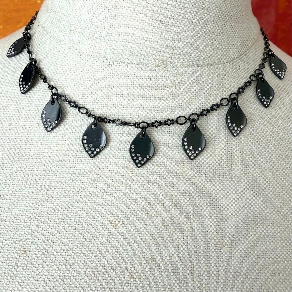 Paloma & Ellie Black Crystal Leaf Charm Necklace NWT